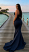 Sexy Strapless Corset Mermaid Prom Gown in Navy Lace with Long Sweep Train,WGP2154