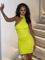 Sexy Lime Green Halter Mermaid One-Shoulder Sleeveless Popular Cheap Short Homecoming Dresses, Birthday Party EPT226