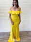 Elegant Yellow Off-Shoulder Mermaid Long Sleeve Popular Long Evening Dresses, Formal Dresses, Birthday Party, WGP659