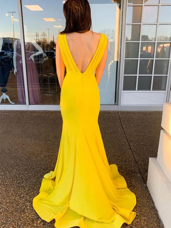 Sexy Yellow V-Neck Long Sleeve Popular Long Evening Dresses, Formal Dresses, Birthday Party, WGP677