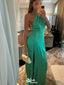 Sexy Green Halter Strap A-Line Side Slit Long Sleeve Popular Long Evening Dresses, Formal Dresses, Birthday Party, WGP686