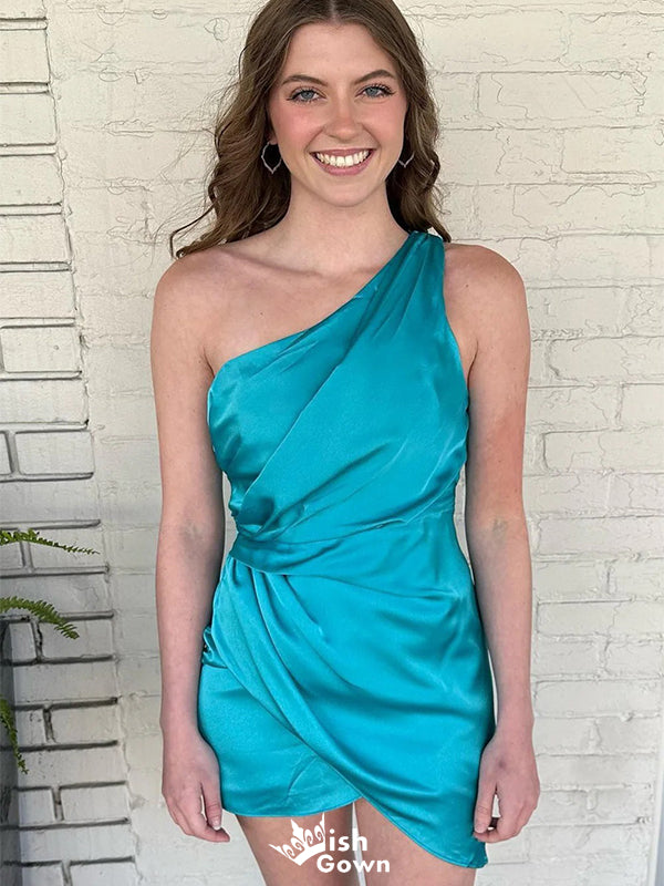 Sexy Blue One-Shoulder Mermaid Sleeveless Popular Cheap Short Homecoming Dresses, Birthday Party EPT244