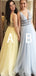 Elegant Yellow Blue V-Neck A-Line Long Sleeveless Popular Long Evening Dresses, Formal Dresses, Birthday Party, WGP693