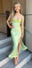 Cute Green Spaghetti Strap Mermaid Side Slit Long Sleeveless Popular Long Evening Dresses, Formal Dresses, WGP707