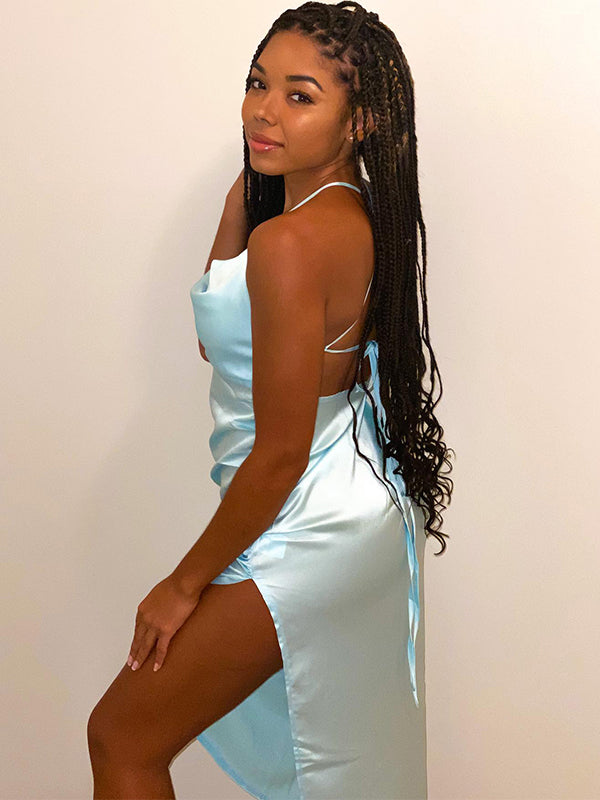 Sexy Baby Blue Spaghetti Strap Mermaid Side Slit Long Sleeveless Long Party Prom Dresses,Evening Dress Online, WGP712