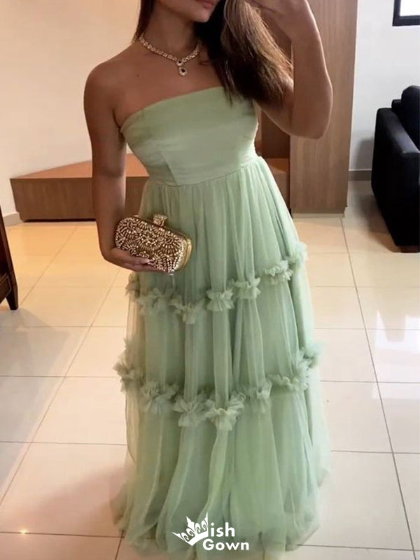 Cute Green Strapless A-Line Long Sleeveless Long Party Prom Dresses,Evening Dress Online, WGP720