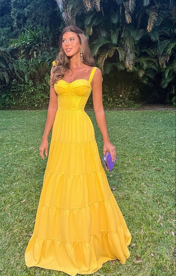 Simple Yellow A-line Straps Party Prom Dresses,Evening Dresses Online,WGP295