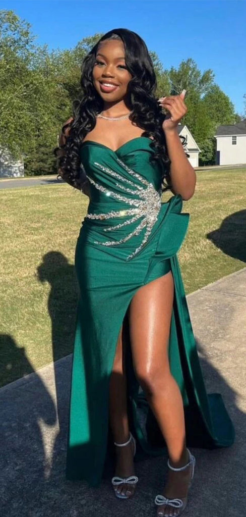 Elegant Green Sweetheart Mermaid Side Slit Long Prom Dress Ideas, Evening Party Dresses,WGP1819