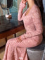 Elegant Pink Long Sleeve Mermaid Lace Long Prom Dress Ideas, Evening Party Dresses,WGP1690