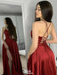 Sexy Red A-Line Spaghetti Strap Side Slit Long Sleeveless Long Party Prom Dresses,Evening Dress Online, WGP732