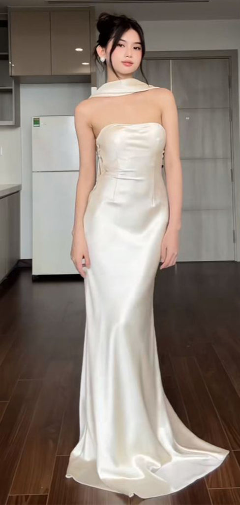 Sexy White Mermaid Strapless Long Sleeveless Long Party Prom Dresses,Evening Dress Online, WGP738