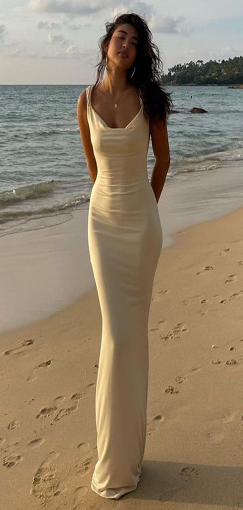 Elegant White Mermaid Spaghettti Strap Long Sleeveless Long Party Prom Dresses,Evening Dress Online, WGP742