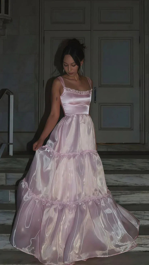 Elegant Pink Spaghetti Strap Mermaid Long Prom Dress Ideas, Evening Party Dresses,WGP1832