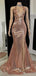 Sparkly Dusty Rose V-Neck Mermaid Long Prom Dress Ideas, Evening Party Dresses,WGP1968