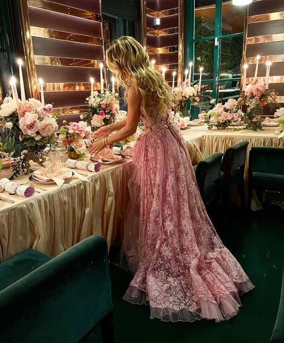 Unique Pink Sweetheart High Low Applique Long Prom Dress Ideas, Evening Party Dresses,WGP1745
