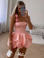 Sexy  Pink Square Ball Gown Tight Flower Popular Cheap Short Homecoming Dresses, EPT278