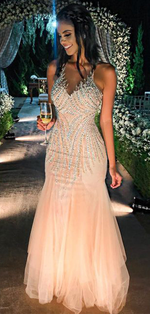 Elegant Pink Mermaid Spaghetti Strap Long Sleeveless Long Party Prom Dresses,Evening Dress Online, WGP751