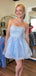 Sexy Blue Spaghetti Strap Lace Ball Gown&nbsp;Popular Cheap Short Homecoming Dresses, EPT275