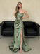 Sexy Green One Shoulder Mermaid Side Slit Long Sleeveless Long Party Prom Dresses,Evening Dress Online, WGP762