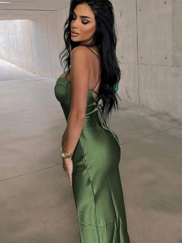 Sexy Green Spaghetti Strap Mermaid Backless Long Sleeveless Long Party Prom Dresses,Evening Dress Online, WGP783