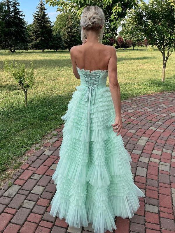 Sexy Mint Green Strapless A-Line Long Sleeveless Long Party Prom Dresses,Evening Dress Online, WGP786