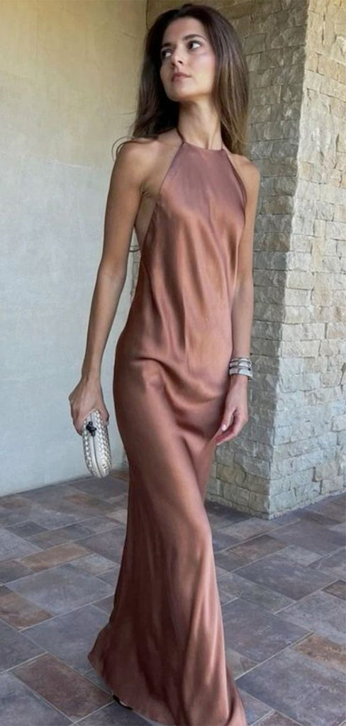 Sexy Brown Halter Mermaid Long Sleeveless Long Party Prom Dresses,Evening Dress Online, WGP777