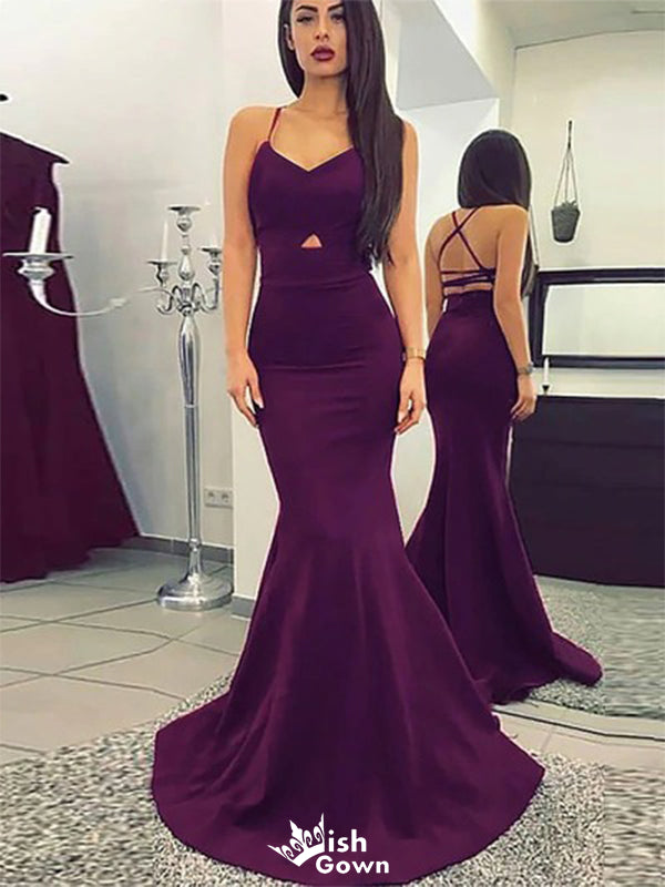 Elegant Purple Spaghetti Strap Mermaid Long Sleeveless Long Party Prom Dresses,Evening Dress Online, WGP788