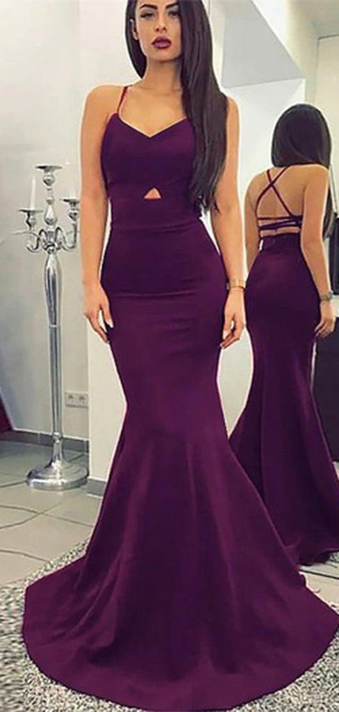 Elegant Purple Spaghetti Strap Mermaid Long Sleeveless Long Party Prom Dresses,Evening Dress Online, WGP788