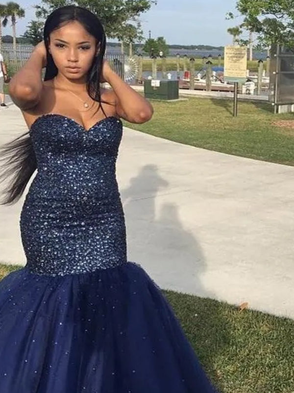 Sexy Blue Sweetheart Mermaid Long Sleeveless Long Party Prom Dresses,Evening Dress Online, WGP785