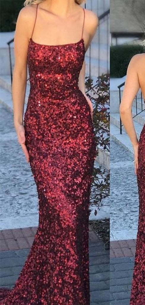 Elegant Red Spaghetti Strap Mermaid Long Sleeveless Long Party Prom Dresses,Evening Dress Online, WGP789