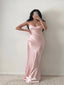 Elegant Pink Mermaid Halter Sleeveless Satin Long Formal Prom Dresses,Evening Gowns,WGP328