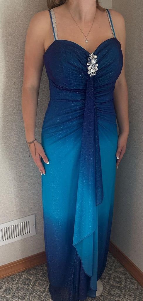 Unique Blue Spaghetti Strap Mermaid Long Prom Dress Ideas, Evening Party Dresses,WGP1723
