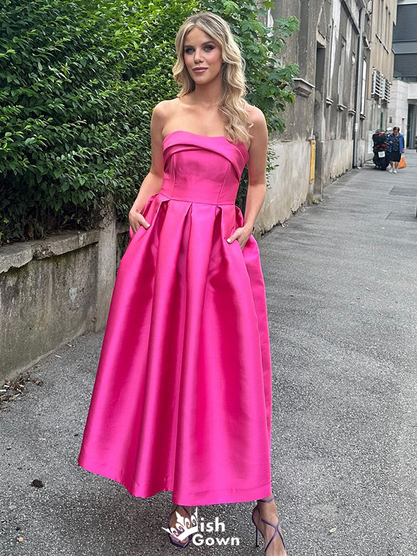 Elegant Pink Strapless A-Line&nbsp;Long Sleeveless Long Party Prom Dresses,Evening Dress Online, WGP793