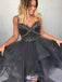 Sexy Black Spaghetti Strap Ball Gown&nbsp;Popular Cheap Short Homecoming Dresses, EPT301