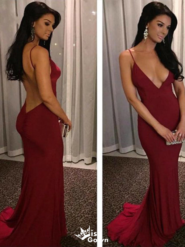 Sexy Red V-Neck Spaghetti Strap Mermaid&nbsp;Long Sleeveless Long Party Prom Dresses,Evening Dress Online, WGP801