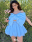 Cute Baby Blue Spaghetti Strap Ball Gown Popular Cheap Short Homecoming Dresses, EPT300