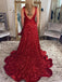 Sexy Red A-Line V-neck Backless Popular Long Evening Dresses with Trailing, Formal Dresses, Birthday Party, WGP569