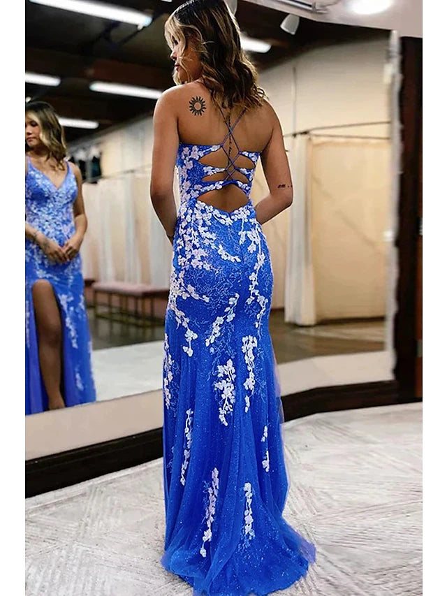 Elegant Mermaid V-Neck Spaghetti Straps Off Shoulder Appliques Long Formal Prom Dresses,Evening Gowns,WGP330