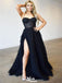 Sexy Black Spaghetti Strap A-Line Side Slit Party Prom Dresses,Evening Dress Online, WGP810