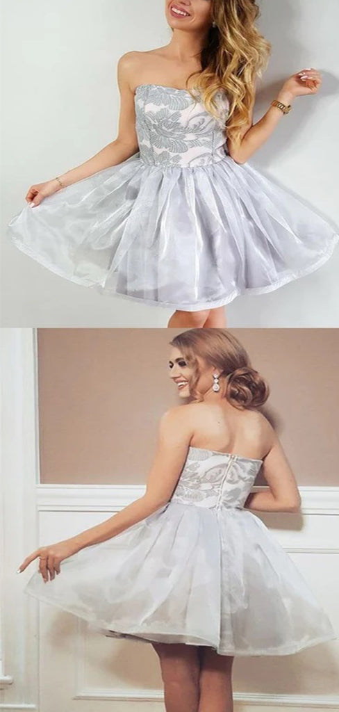 Elegant Applique Strapless Ball Gown Popular Cheap Short Homecoming Dresses, EPT309