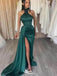 Sexy Green Mermaid Halter Side Slit Sleeve Popular Long Evening Dresses, Formal Dresses, Birthday Party, WGP561