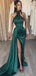 Sexy Green Mermaid Halter Side Slit Sleeve Popular Long Evening Dresses, Formal Dresses, Birthday Party, WGP561