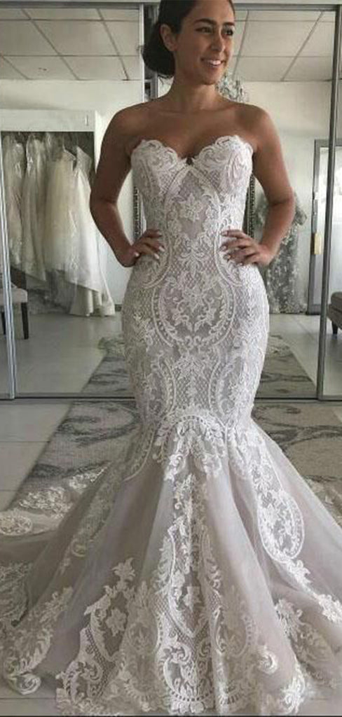 Romantic Mermaid Sweetheart Sleeveless With Trailing Applique Popular Bridal Long Wedding Dresses, WDH125