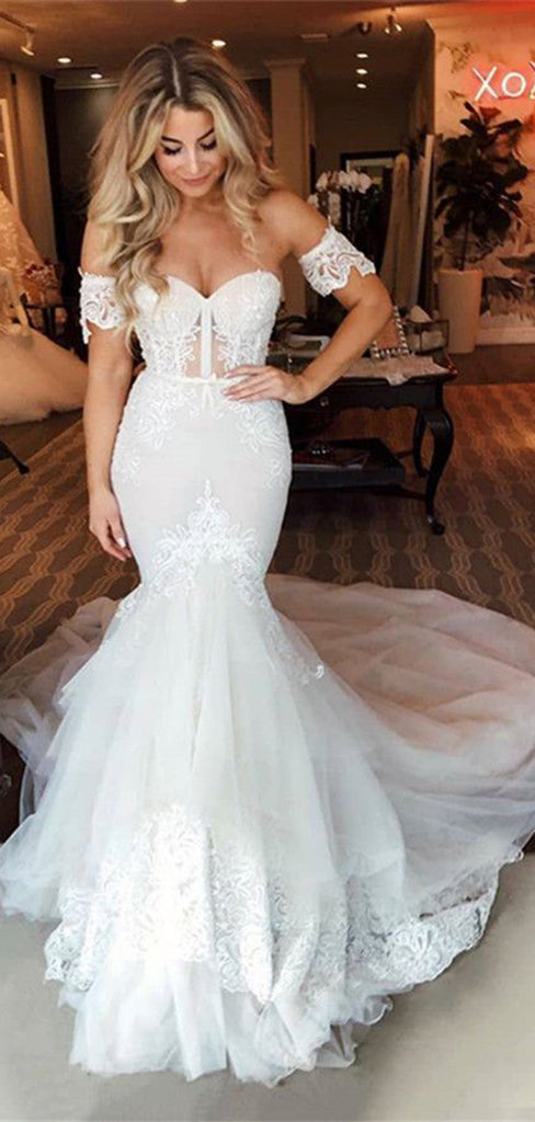 Romantic Mermaid Sweetheart Sleeveless With Trailing Applique Popular Bridal Long Wedding Dresses, WDH128