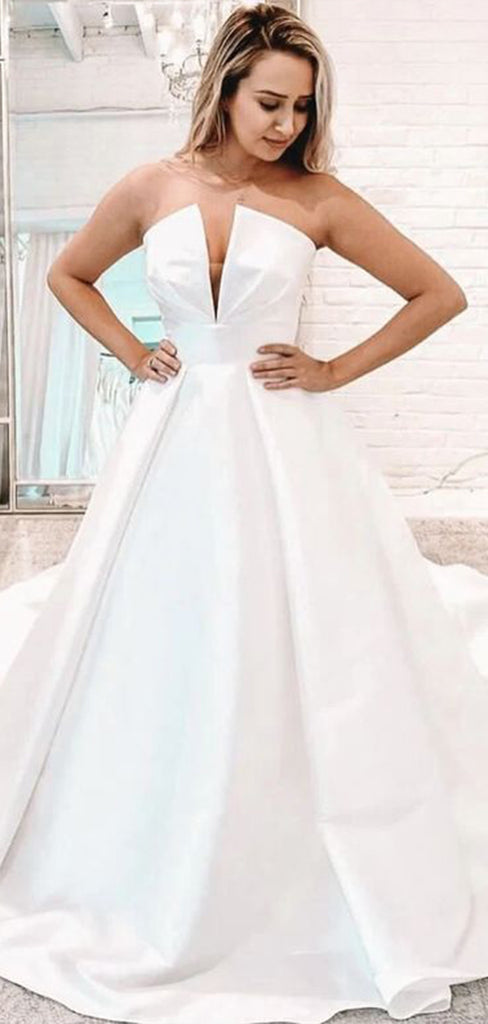 Unique Sleeveless With Trailing Popular Bridal Long Wedding Dresses, WDH138