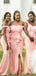 Elegant Pink Mermaid Sweetheart Off Shoulder Side Slit Popular Cheap Maxi Long Wedding Guest Bridesmaid Dresses,WGM270