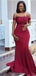 Unique Dark Red Mermaid Off Shoulder Popular Cheap Maxi Long Wedding Guest Bridesmaid Dresses,WGM274