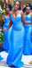 Charming Light Blue Mermaid Spaghetti Straps V Neck Popular Cheap Maxi Long Wedding Guest Bridesmaid Dresses,WGM289