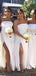 Charming White Mermaid Strapsless Sleeveless Side Slit Popular Cheap Maxi Long Wedding Guest Bridesmaid Dresses,WGM313