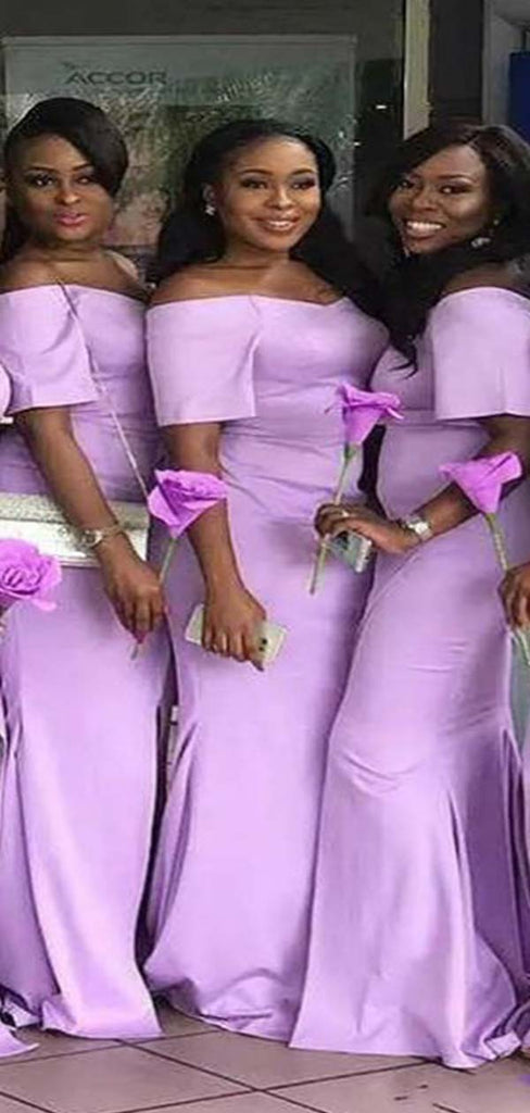 Elegant Light Purple Mermaid Strapless Half Sleeve Popular Cheap Maxi Long Wedding Guest Bridesmaid Dresses,WGM330